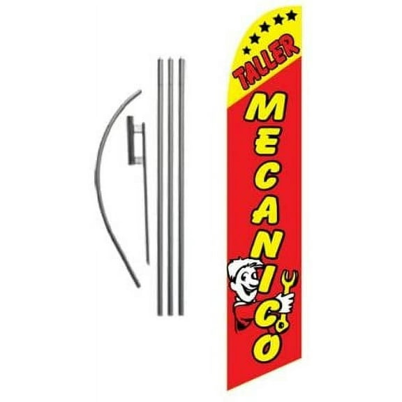 Taller Mecanico Spanish Advertising Feather Banner Swooper Flag Sign with Flag Pole Kit and Ground Stake