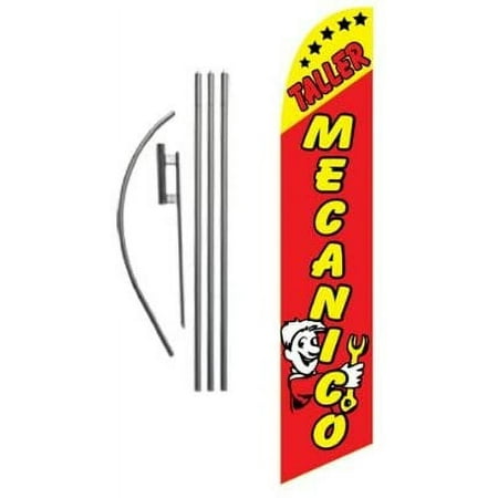 Taller Mecanico Spanish Advertising Feather Banner Swooper Flag Sign with Flag Pole Kit and Ground Stake