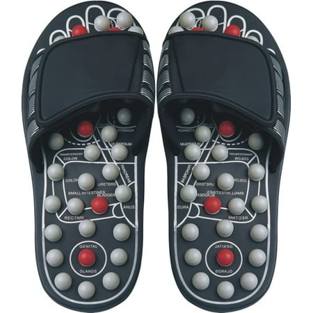 Casual Feet - Deluxe Comfort Mens Slip-On Smart Step Reflexology Sandals, Size 7-8 – Rejuvenates Sore Feet – Orthopedic Foot Therapy – Athlete Recovery Footware – Foot Massager Sandals, Black/Grey