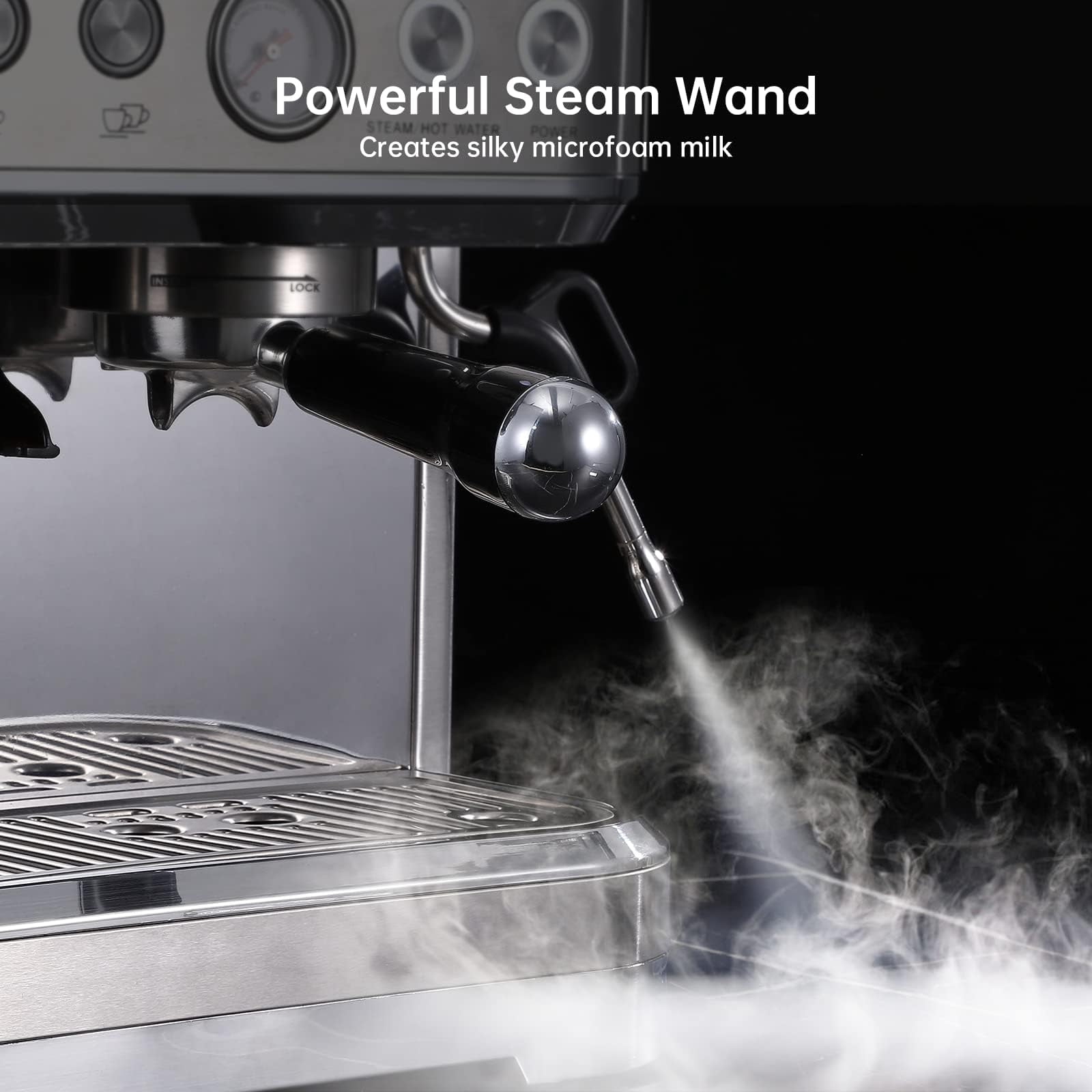 Soonbuy 15 Bar Semi-Automatic Espresso Machine with Built-in Grinder, Milk Frother & Steam Wand, Italian Pump, 2.5l Water Tank, Stainless Steel Coffee Maker
