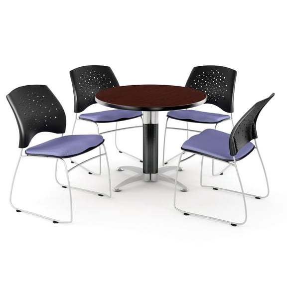 ofm pkg-brk-013-0034 breakroom package featuring 42 in. round mesh base multi-purpose table with four star stack chairs