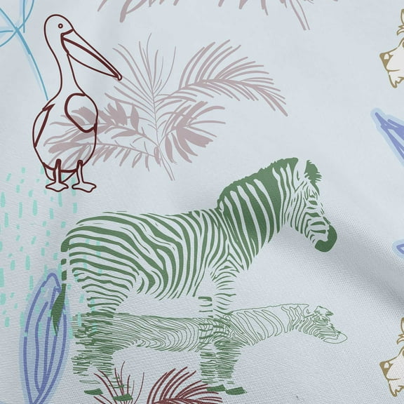 oneOone Polyester Spandex Light Blue Fabric Tropical Doodled Animals With Leaves Dress Material Fabric Print Fabric By The Yard 56 Inch Wide