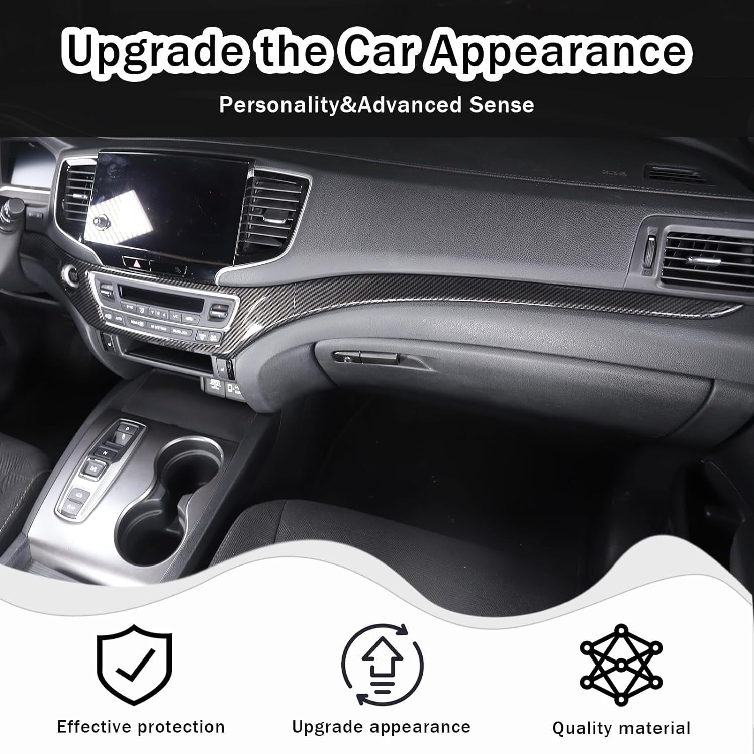 TINKI Center Console Dashboard Panel Strip Trim for Honda Pilot 2016-2022 Interior Decorative Cover Protector Accessories , ABS