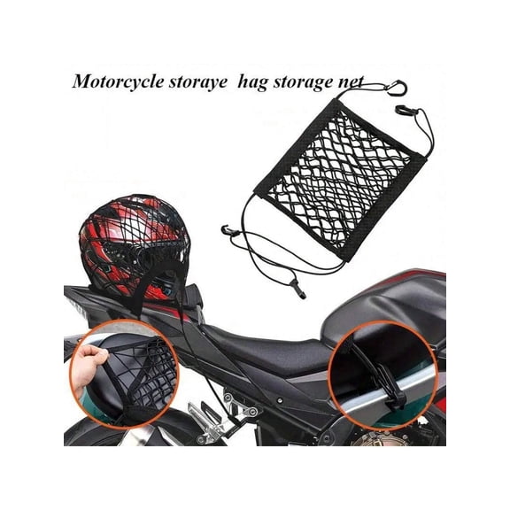 Universal Motorcycle Scooter Elastic Cargo Net with Helmet Holder, Polyester Grid Luggage Storage Bag for Bike Scooter