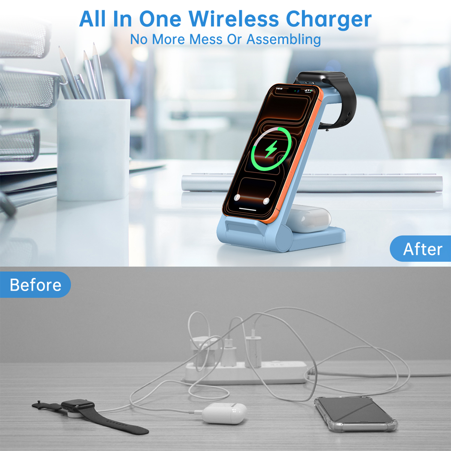 Cshidworld 3-in-1 Wireless Charging Station, Blue photo 7