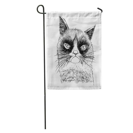SIDONKU Meme Portrait of Grumpy Cat Angry Beautiful Black White Garden Flag Decorative Flag House Banner 12x18
