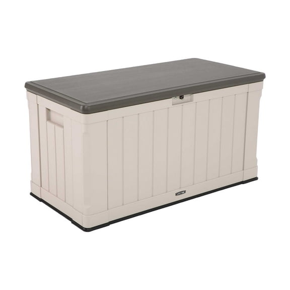 Lifetime Outdoor Polyethylene Deck Box, 116 Gallon Capacity, Tan & Brown (60186)