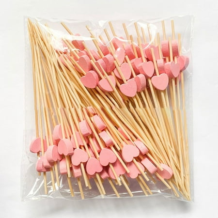 

Fancy 100Pcs Heart Beads Cocktail Sticks Sandwich Fruit Toothpick Picks Party Supplies Pink