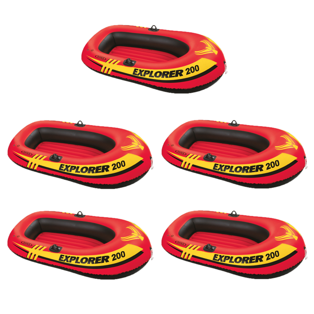 Intex Explorateur 200 Ensemble de Radeau Gonflable pour 2 Personnes avec 2 Rames et Pompe (Lot de 5)