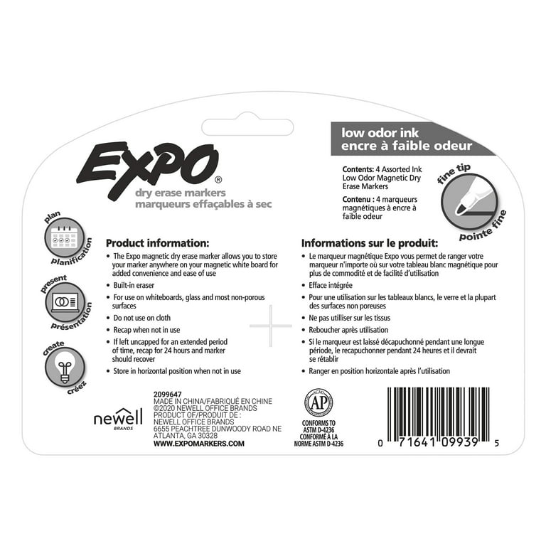 Expo Magnetic Dry Erase Marker - Fine Tip - Black - 4 Pack