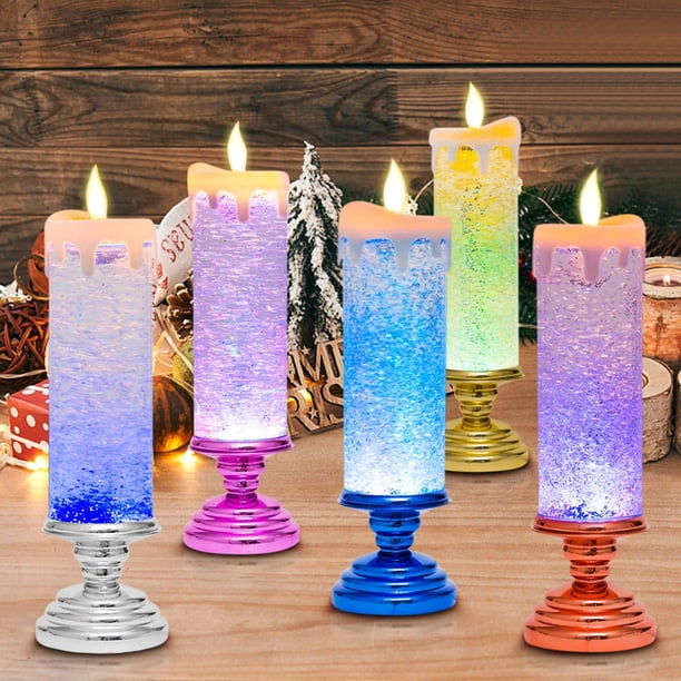 Vela Led Navideña, Llama de Cristal Colorido, Sin Cera, Fácil de Usar, Luz Cálida para Decoración Del Hogar, Perfecta para Fiestas Navideñas, Funciona con Pilas, Tamaño 26 X 8 Cm