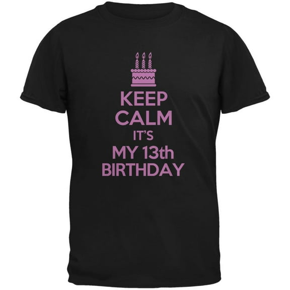 Keep Calm 13th Birthday Girl Black Youth T-Shirt - Youth Large