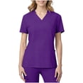 thumbnail image 2 of Yxbdin Scrub Tops for Women Classic Short Sleeve Nursing Uniform V Neck Soft Working Uniform Holiday Scrubs with Pockets Purple M, 2 of 9