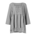 thumbnail image 4 of Virmaxy Womens Stylish Outfit 2 Piece Set Long Sleeve Square Neck Lace Splicing Button Split Hem T-Shirt Top Gray M, 4 of 5