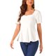 thumbnail image 4 of INSPIRAR CHIC Blusa Elegante de Manga Abullonada con Volantes y Escote Corazón para Mujeres XS Blanca, 4 of 5