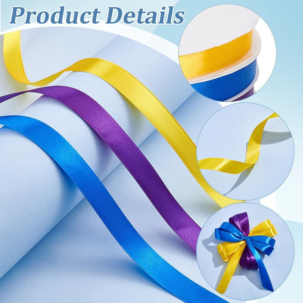 300 Yards Graduation Satin Ribbon 5/8 Inch Decorative Blue Purple Yellow Polyester Grosgrain Craft Ribbons