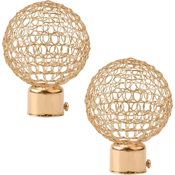 Curtain Finials, 2Pcs Golden Hollow Ball Drapery Rail Pole Head Cap Decorative Window Curtain Rail End Metal Curtain Rod Pole Finials Ends, Inner Diameter 25.5mm