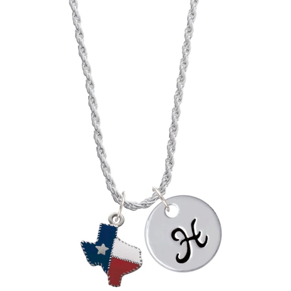 Delight Jewelry Silvertone Texas with Rope Border Silvertone Script Initial Disc - H - Charm Necklace, 20"+3"