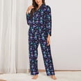 thumbnail image 2 of Yiaed Skull Flower Blue Print Pajamas Women's Long Sleeve Sleepwear Soft Button Down Loungewear Pjs Lounge Set Nightwear Womens Pajama Pants-Large, 2 of 7