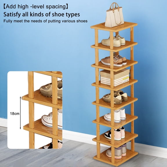 Lanzxjv 5/7/8 Tiers Vertical Shoe Rack, Wood Narrow Shoe Rack, Small Shoe Organizer, Space Saving Corner Shoe Shelf, Tall Shoe Tower, Free Standing Shoe Rack for Entryway, Closet, No-Tool Need
