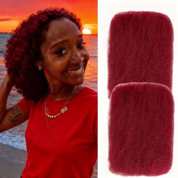2Pcs Afro Kinkys Bulk Human Hair for Dreadlocks Extensions Repair, 12inch 50g Twist Braiding Afro Kinky Human Hair for Mini Twist Hair, Red
