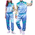 thumbnail image 4 of yboeqw Retro Unisex 2 Piece Party Tracksuit Full Zip Stand Collar Color Block Jacket Elastic Cuff Jogger Pants for 80s Themed Event Cosplay, 4 of 9