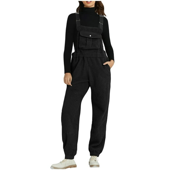 Voncos Jumpsuits for Women Warm Plush One Piece Jumpsuits Fall Winter Rompers Fall Winter Fleece Overall