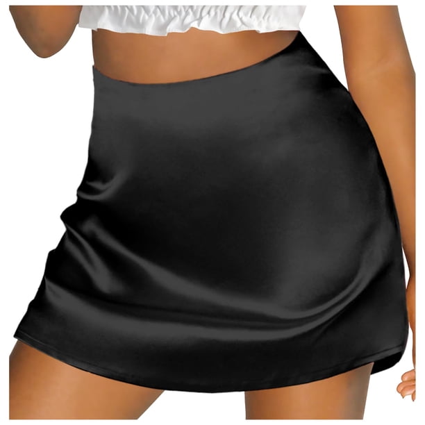 Falda mini de corte A y cintura alta para mujer: con cinta de raso, cierre de cremallera, forrada, versátil para looks informales y de fiesta.