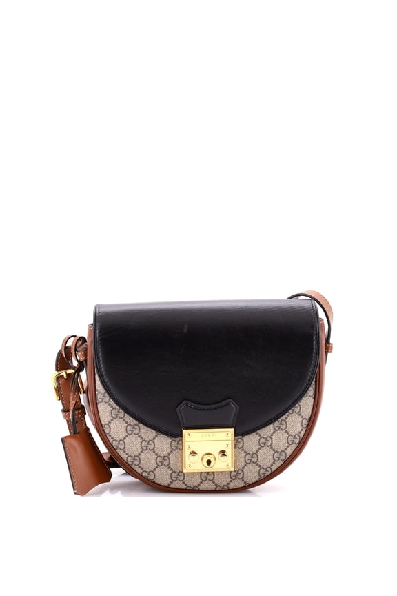 Pre-Owned Padlock Saddle Shoulder Bag GG Coated Canvas and Leather Small By Rebag