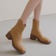 thumbnail image 3 of NECHOLOGY Botas Mujer Adulto Femenino Zapatos Botines de mujer Botines de de otoño para mujer, tacón grueso, tacón medio, punta cuadrada, Color sólido, cremallera trasera (Khaki, 6.5), 3 of 7