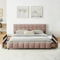thumbnail image 6 of Harper & Bright Designs Queen Size Upholstered Bed Frame with Storage Drawers, Chenille Platform Bed with Headboard and Solid Frame for Bedroom, Pink, 6 of 13
