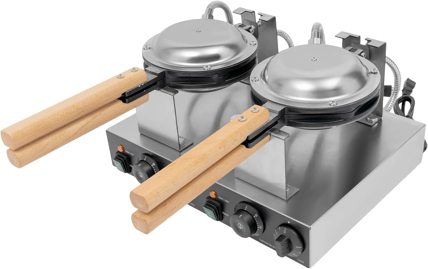 Commercial Bubble Waffle Maker, 2830W Double-head Egg Bubble Puff Maker with Wooden Handles, Stainless Steel Baker with Non-Stick Coating, Electric Non stick Hong Kong Egg Waffler Griddle
