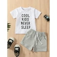 thumbnail image 2 of Bagilaanoe 2pcs Toddler Baby Boy Short Pants Set Letters Print Short Sleeve T-shirt Tops + Shorts 6M 12M 18M 24M 3T Kids Summer Outfits, 2 of 9