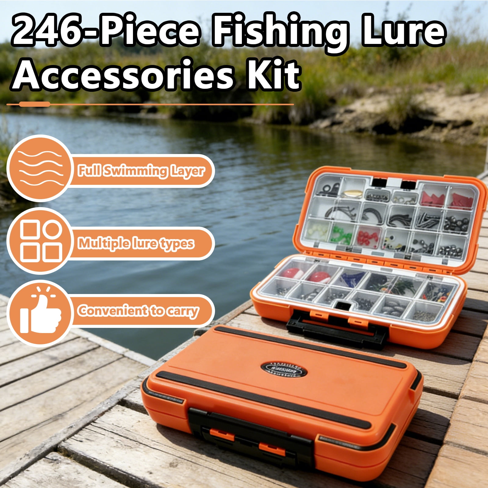 Arcticwind Fishing Accessories Kit,246PCS Fishing Tackle Box with Hooks with Fishing Hooks,Swivels,Beads,Heart Shaped Plastic Sheet for Saltwater & Freshwater Fishing