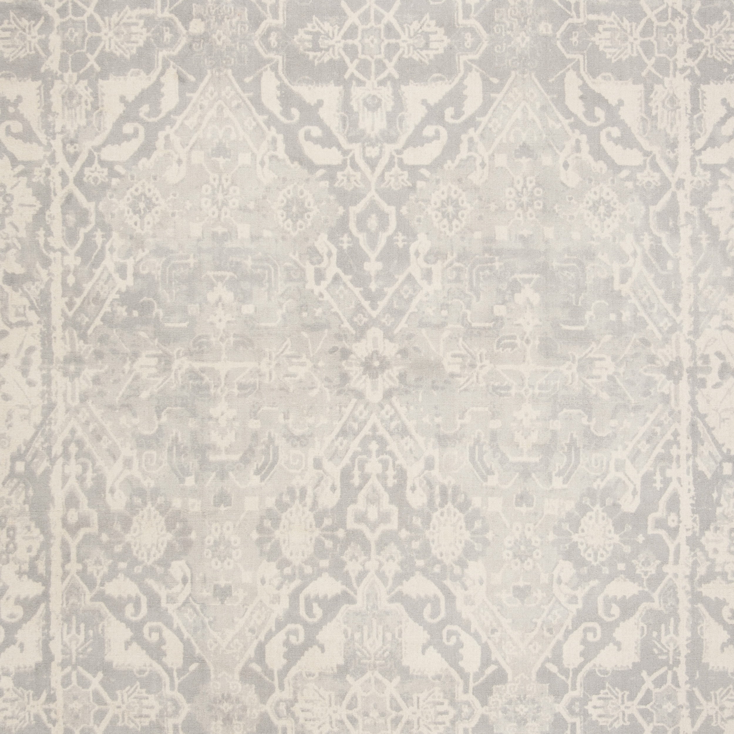 SAFAVIEH Restoration Vintage Eunice Border Wool Area Rug, Light Grey/Ivory, 9' x 12'