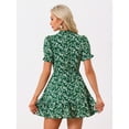 thumbnail image 4 of DARING DIVA Ruffle Floral Bow Tie Chiffon Puff Fit & Flare Dress L Green White, 4 of 6
