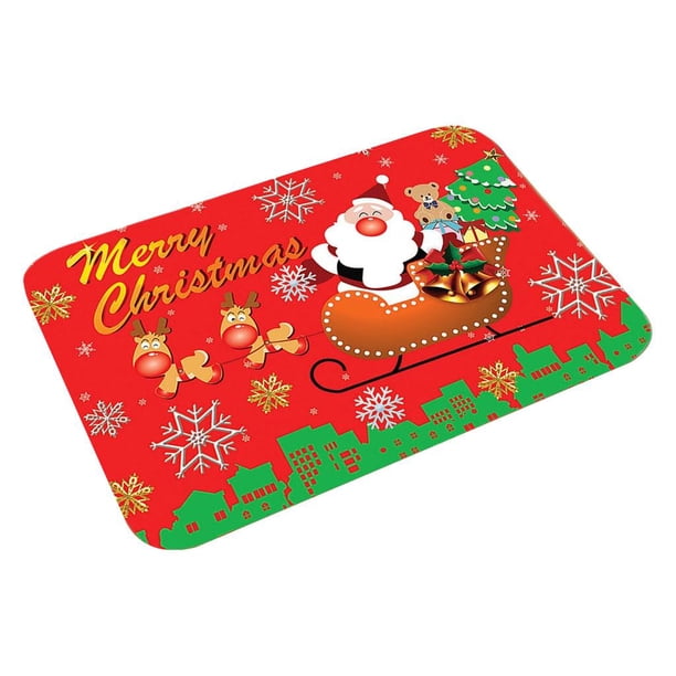 Alfombra rectangular roja de franela antideslizante con diseño de Papá Noel para dormitorio o sala de estar A
