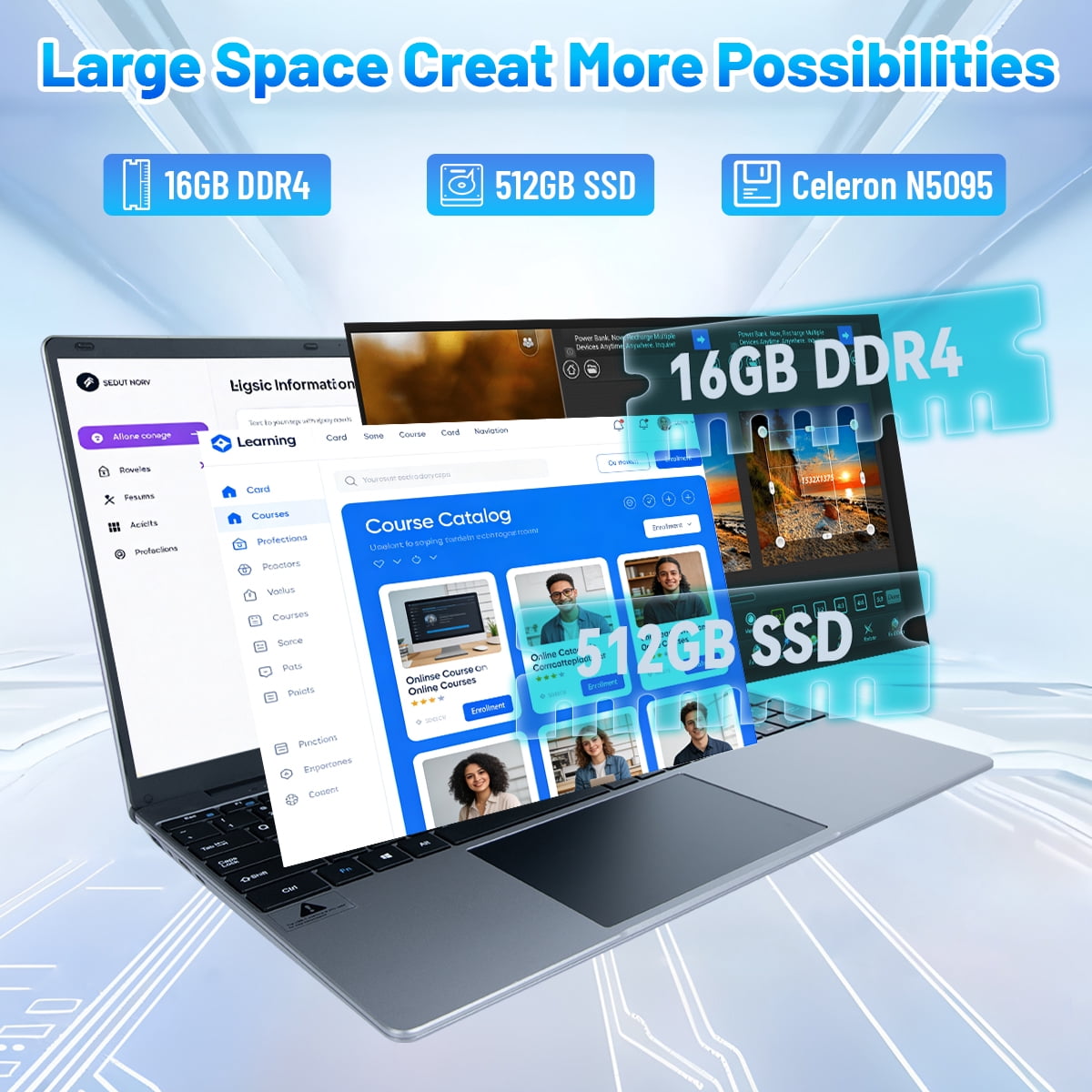 AEEZO 15.6 inch Laptop for Students and Office — 16GB RAM, 512GB SSD, Intel N5095, Gray