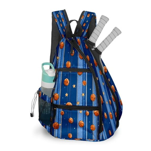Pickleball Bag with Padded Back, Basketball Blue Multi-Compartment Paddle Backpack, Lightweight Nylon Sports Bag for Men & Women