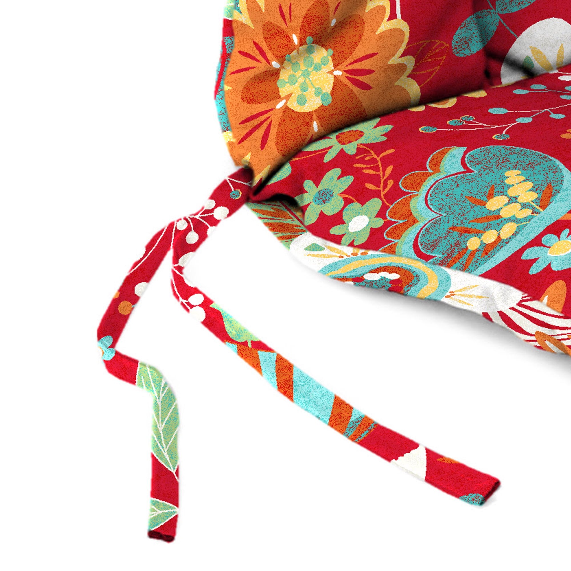 Jordan Manufacturing 38" x 21" Avianna Saxony Red Floral Rectangular Outdoor Wrought Iron Chair Cushion with Ties and Hanger Loop