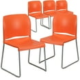 thumbnail image 3 of BizChair 5 Pack 880 lb. Capacity Orange Full Back Contoured Stack Chair with Gray Powder Coated Sled Base, 3 of 14
