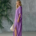 thumbnail image 6 of GUACER Womens Kaftan Maxi Dress Fashion Cotton Linen V Neck Boho Long Dress with Side Slit Loose Fit Beach Coverups, 6 of 6