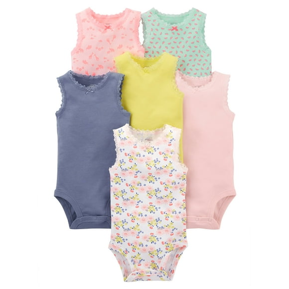 Body Simple Joys de Carter's Baby Girls, paquete de 6 unidades, de 0 a 3 meses