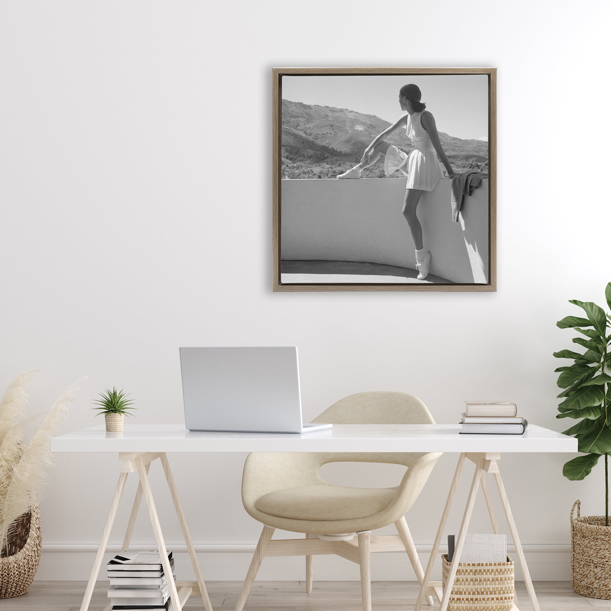 Stupell Industries Woman In Tennis Outfit Brown Framed Floater Canvas Wall Art, design by Toni Frissell