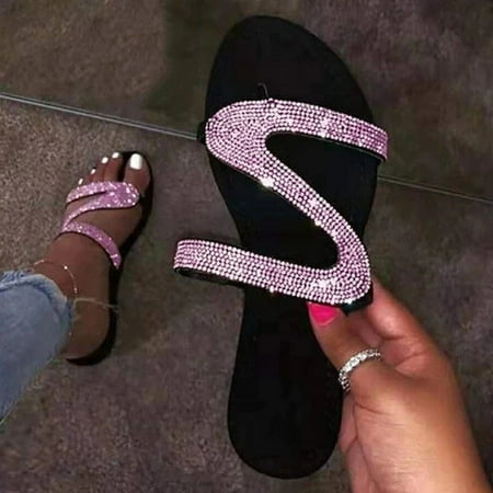 

ClodeEU Women S Casual Solid Crystal Roman Plus-Size Flat Slippers Sandals Shoes