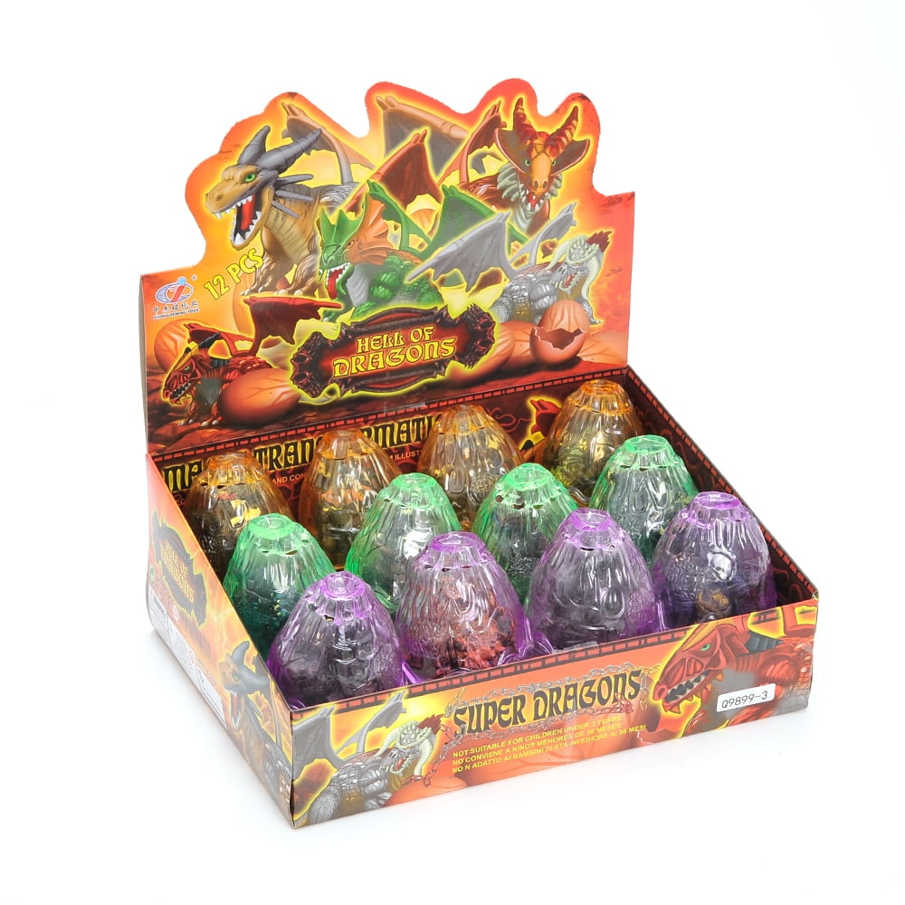 Prehistoric Past Dragon Figurine Puzzles in Hatching Jurrasic Eggs - 12 Eggs Per Pack - Multicolor