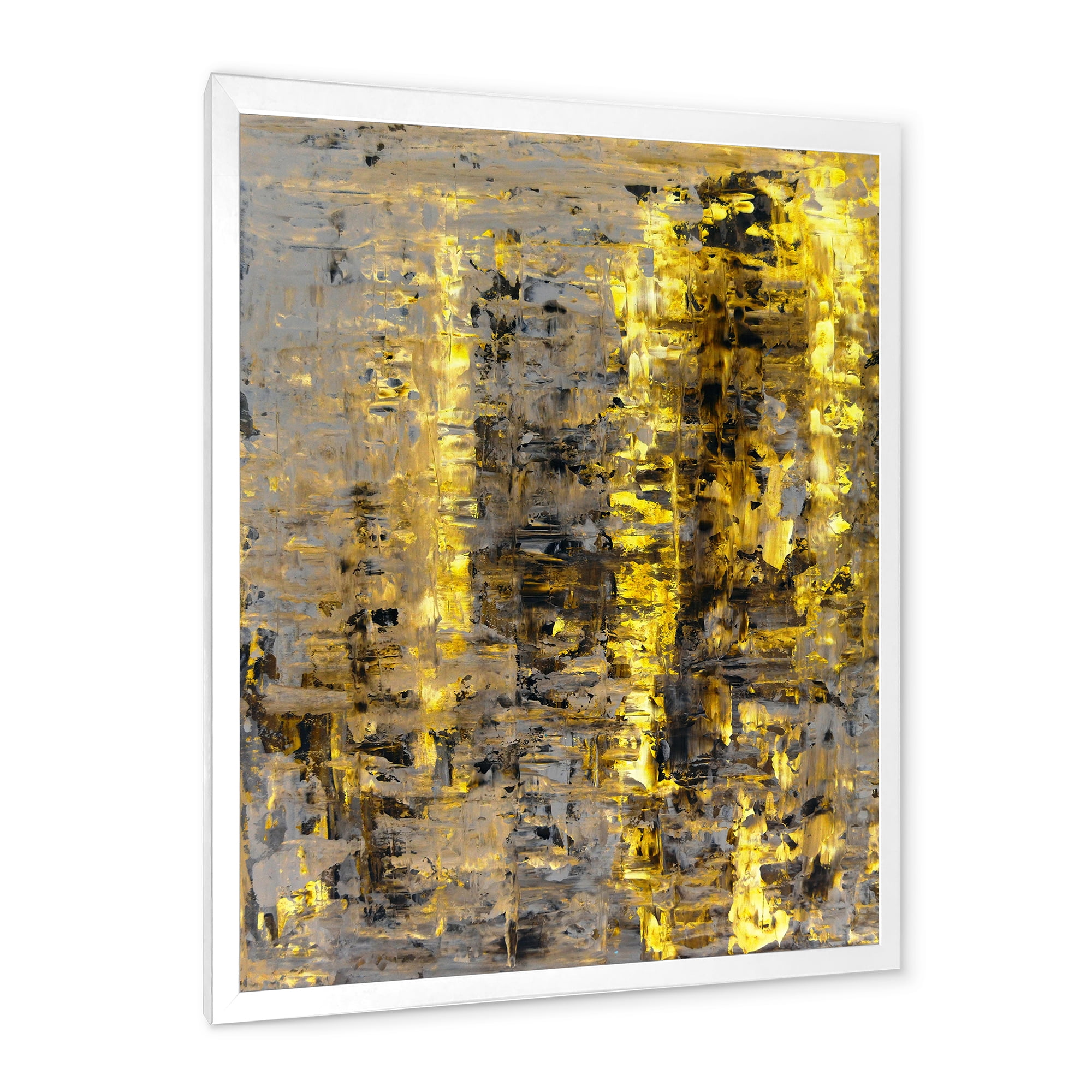 Designart 'Grey Meets Yellow Abstract Art II' Modern Framed Art Print