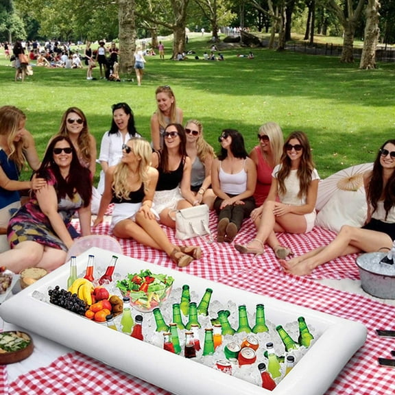 HONMEET White PVC Inflatable Ice Serving Tray Floating Pool Cooler for Drinks Storage and Outdoor Use 1 Pc