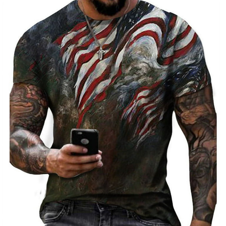 YUHAOTIN 4/July Funny Tshirts Adult Humor for Men Mens Shirts Casual Short  Sleeve Summer 3D Digital Printing Independence Day Graphic T Shirt Short