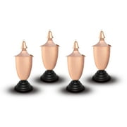 Legends Direct Set of 4, Elegant Premium Metal Tabletop Outdoor Torch, Tall- Tiki Style /w Snuffer, Fiberglass Wick & Large 35oz Oil Lamp for Deck, Patio, Lawn, Garden, Luau (Small Hammered Copper)
